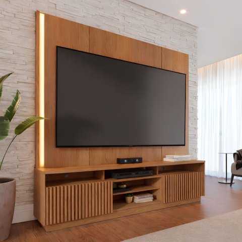 Estante Ripado Home Theater para Tv até 75 Polegadas 198,2cmx200cm com Led 2 Portas Jordão