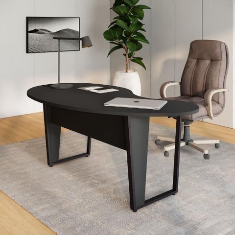 Mesa para Escritório Mesa Linear Orgânica MDP 175cm Preto F5 Office