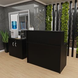 Kit 2 Peças com Balcão para Atendimento Recepção Consultório e Armário Multiuso Baixo - 1