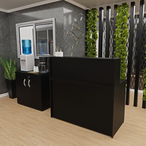 Kit 2 Peças com Balcão para Atendimento Recepção Consultório e Armário Multiuso Baixo