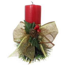 Kit 2 Velas Natalina Vermelha Decorativa para Natal com Laço Dourado - 1