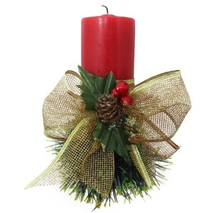 Kit 2 Velas Natalina Vermelha Decorativa para Natal com Laço Dourado