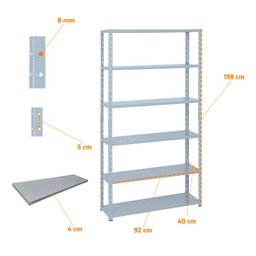 Kit - 6 Estantes Leve de Metal Reforçada 30 Cm 6 Níveis 25kg por Bandeja - Sa Gôndolas - 3