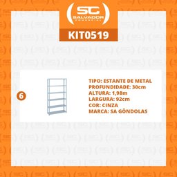 Kit - 6 Estantes Leve de Metal Reforçada 30 Cm 6 Níveis 25kg por Bandeja - Sa Gôndolas - 2