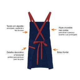 Avental e Faixa de Cabelo Azul Marinho Vermelho Chef Cozinha - 2