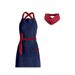 Avental e Faixa de Cabelo Azul Marinho Vermelho Chef Cozinha - 1