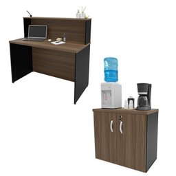 Kit 2 Peças com Balcão para Atendimento Recepção Consultório e Armário Multiuso Baixo - 4