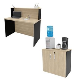 Kit 2 Peças com Balcão para Atendimento Recepção Consultório e Armário Multiuso Baixo - 4