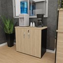 Ver imagem 3 de Kit 2 Peças com Balcão para Atendimento Recepção Consultório e Armário Multiuso Baixo Bege/Dubai/Preto