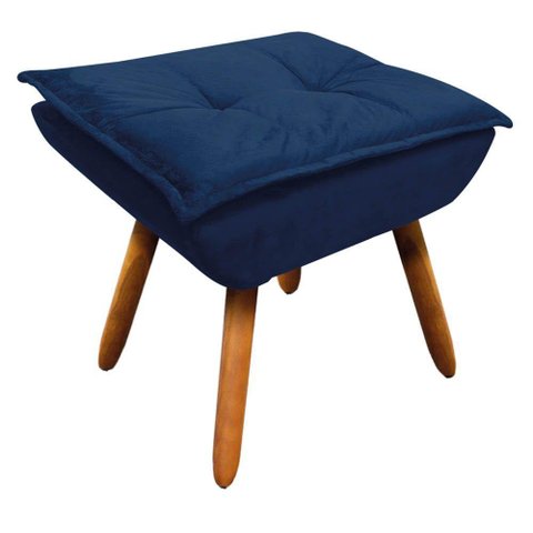 Puff Opala Suede Azul Marinho Pés Palito Castanho D´rossi