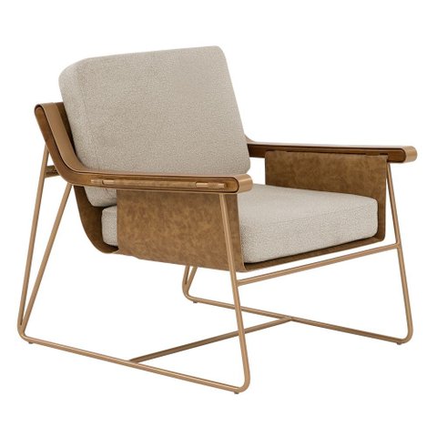 Poltrona Decorativa Narvi Base Ouro Fosco Recouro Camel Sagu Marrom Claro Mesclado - Nexta Casa