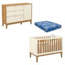 Ver imagem 1 de Berço Americano e Cômoda Sapateira Unique Off White Freijó Eco Wood com Colchão Ortobom - Matic