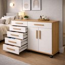 Ver imagem 3 de Cômoda Grande c/ Rodinhas para Organização Gran Luxo Porta TV Rack e Gavetas Amplas Nature/Off-White