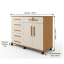 Ver imagem 4 de Cômoda Grande c/ Rodinhas para Organização Gran Luxo Porta TV Rack e Gavetas Amplas Nature/Off-White
