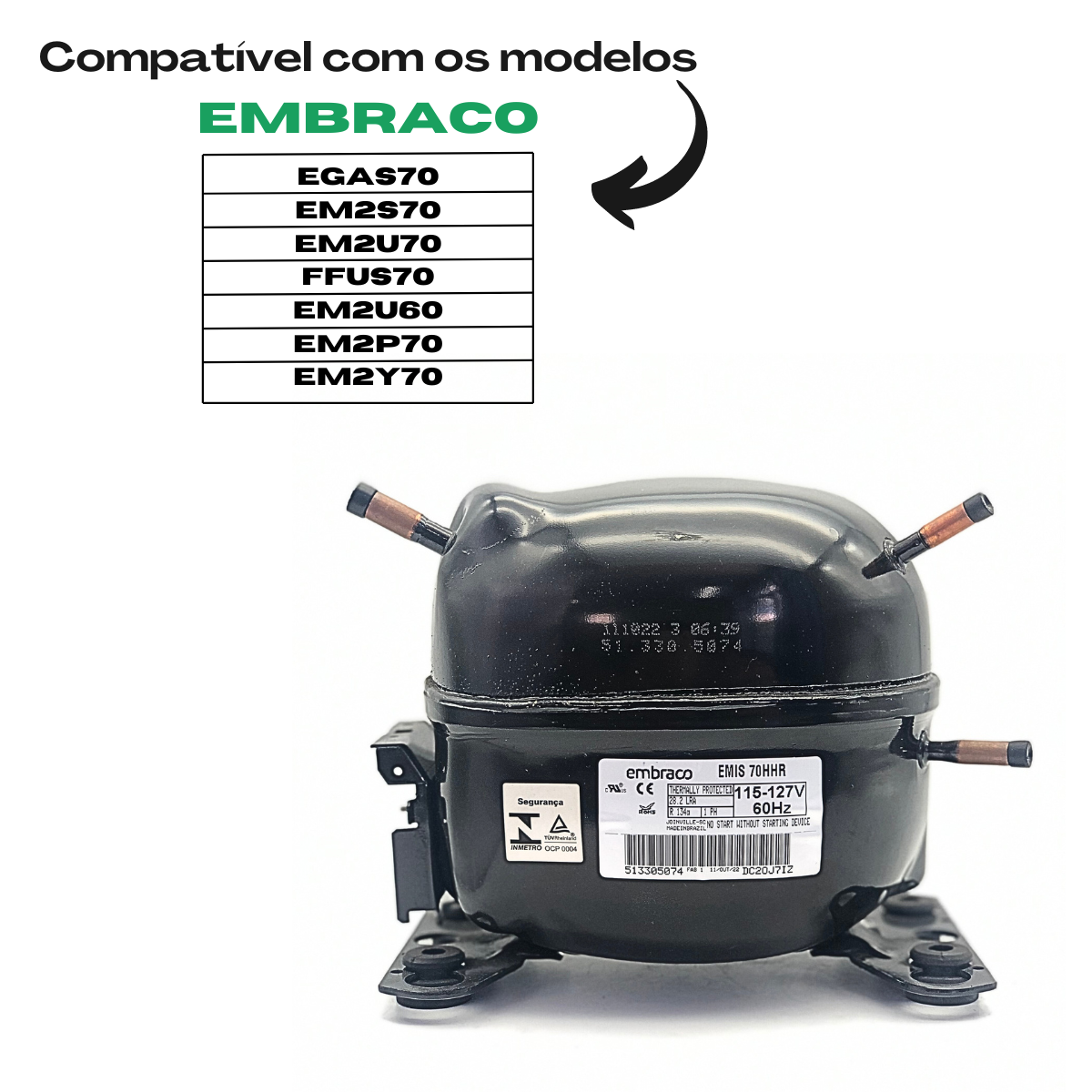 Motor Compressor 1/5 Hp Emis70hhr Gás R134a Embraco 110v - 4