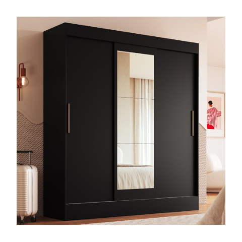 Guarda Roupas Londres 3pts Correr 2gav 100% Mdf Preto Cod: 676.033