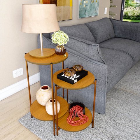 Conjunto de Mesa Lateral Moderna Retro para Sala de Estar:nature