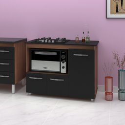 Balcão Gabinete de Cozinha Para Fogão Cooktop 4 bocas e Forno 3 portas Ana Moblis Móveis Savana Fren - 2