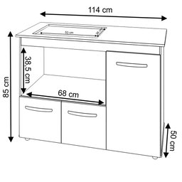 Balcão Gabinete de Cozinha Para Fogão Cooktop 4 bocas e Forno 3 portas Ana Moblis Móveis Savana Fren - 4