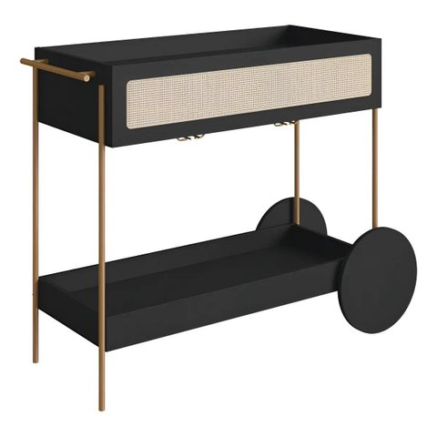 Carrinho Bar Porta Taças 110 cm:Nero/Dourado