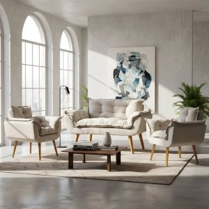 Kit Namoradeira Decorativa para Sala e 2 Poltronas para Recepção Manicure Consultório Alice Suede