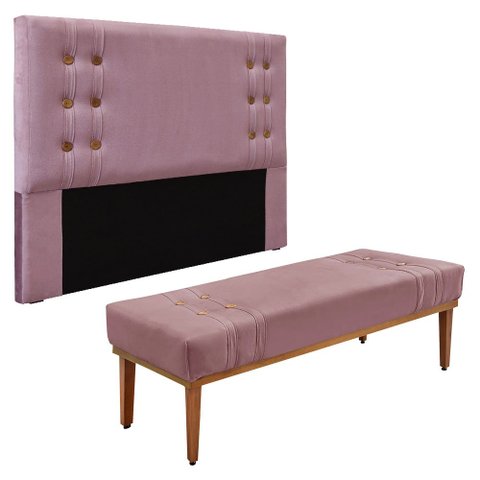 Kit Cabeceira e Calçadeira Recamier Casal 1,40m Gênova Veludo - Pallazio Lilás