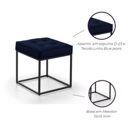 Puff Croata Quadrado em Linho para Sala - Blue Jeans - 5