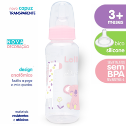 Mamadeira Zoo Rosa Lolly Kinddy Bico Silicone Redondo 250ml - 2