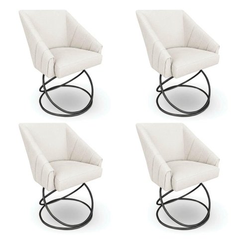 Kit 4 Poltronas Luxo Alana Bouclê Base Luxo Preto - Pallazio Cor:Bege