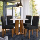 Ver imagem 2 de Mesa de Jantar 4 Lugares Redonda 100cm Tampo Mdf com Vidro Belly N01 Ypê Off White - Lyam Decor