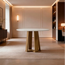 Ver imagem 1 de Mesa de Jantar 4 Lugares Redonda 100cm Tampo MDF com Vidro Belly N01 Ypê Off White - Lyam Decor
