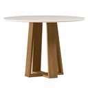 Ver imagem 1 de Mesa de Jantar 4 Lugares Redonda 100cm Tampo Mdf com Vidro Belly N01 Ypê Off White - Lyam Decor
