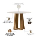 Ver imagem 3 de Mesa de Jantar 4 Lugares Redonda 100cm Tampo Mdf com Vidro Belly N01 Ypê Off White - Lyam Decor