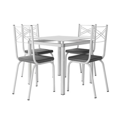 Conjunto Mesa de Jantar Tubular com 4 Cadeiras Malva Tampo Vidro Quadrado 75cm Branco 119 Assento Pl