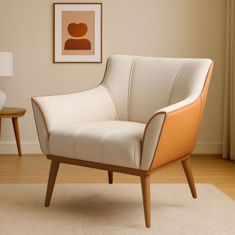 Poltrona Berlim Branca Decorativa em Courino e Veludo C/ Pés Palito