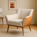 Ver imagem 1 de Poltrona Berlim Branca Decorativa em Courino e Veludo C/ Pés Palito