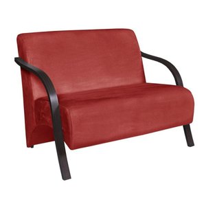 Poltrona Namoradeira Vênus Suede Braço Madeira Vermelho