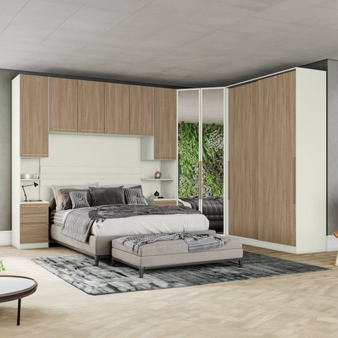 Quarto Modulado Casal Completo 10 Portas 6 Gavetas Seletto Marrom/Areia/Jequitibá