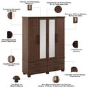 Ver imagem 2 de Guarda Roupa Solteiro Zahav F06 4 Portas de Bater 4 Gavetas Madeira Maciça Café Lyam Decor