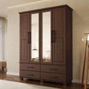 Ver imagem 1 de Guarda Roupa Solteiro Zahav F06 4 Portas de Bater 4 Gavetas Madeira Maciça Café Lyam Decor