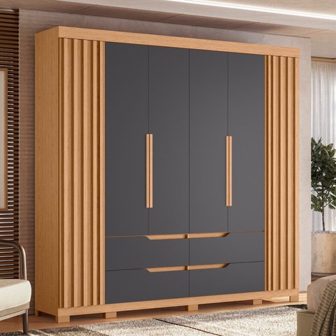 Guarda-Roupa Casal 6 Portas 4 Gavetas Doble Freijó Titanium