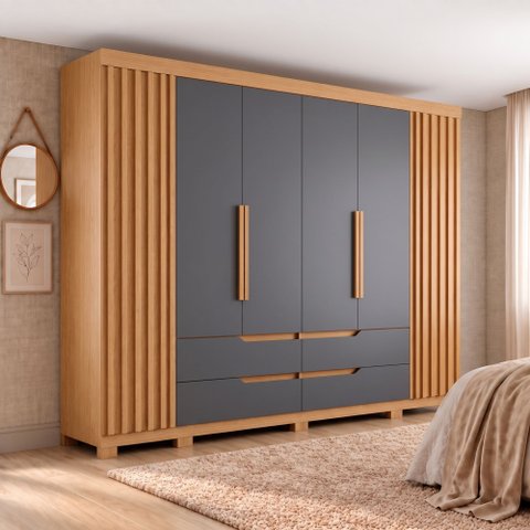 Guarda-Roupa Casal 6 Portas 4 Gavetas Doble Freijó Titanium