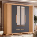 Ver imagem 1 de Guarda-Roupa 6 Portas e 4 Gavetas com Espelhos Doble Casal Marrom/Freijó/Titanium
