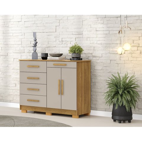 Cômoda Sapateira Sirius 5 Gavetas 2 Portas -  Nature/Fendi Vila Rica