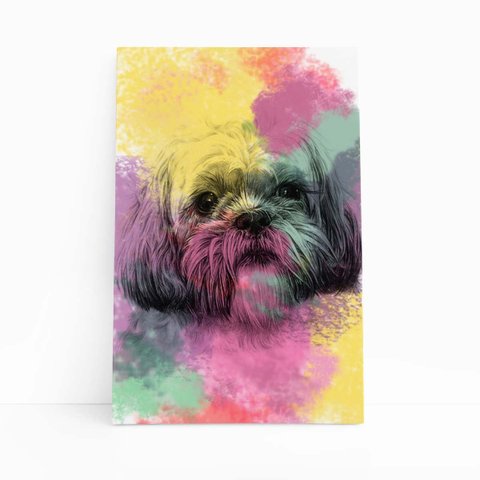 Quadro Cachorro Maltês Tinta Aquarela Canvas 30x40cm