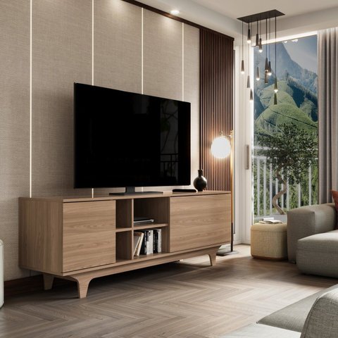 Rack para TV até 65 Polegadas 100% MDF 160cm x40cm Lars Marrom
