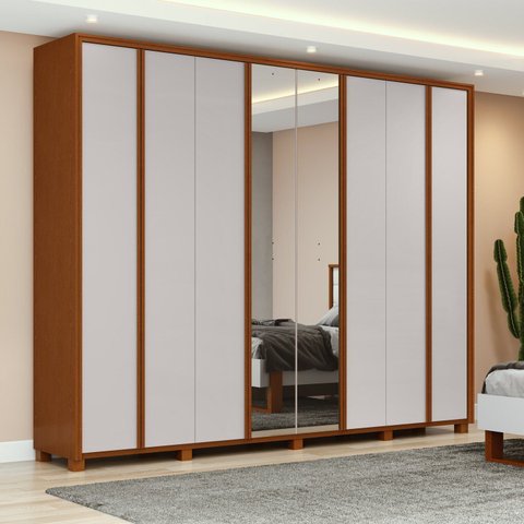 Guarda-roupa 8 Portas 6 Gavetas 100% Mdf com Espelho e Pés Ergon