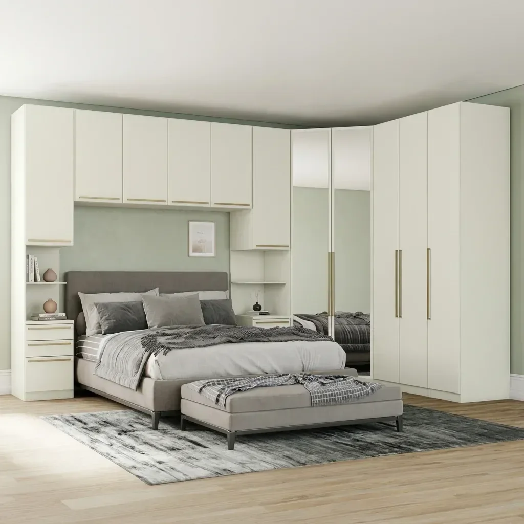Ver imagem 1 de Guarda Roupa Casal Modulado com Espelho e Cabeceira 6 Peças 11 Portas 6 Gavetas Seletto Areia