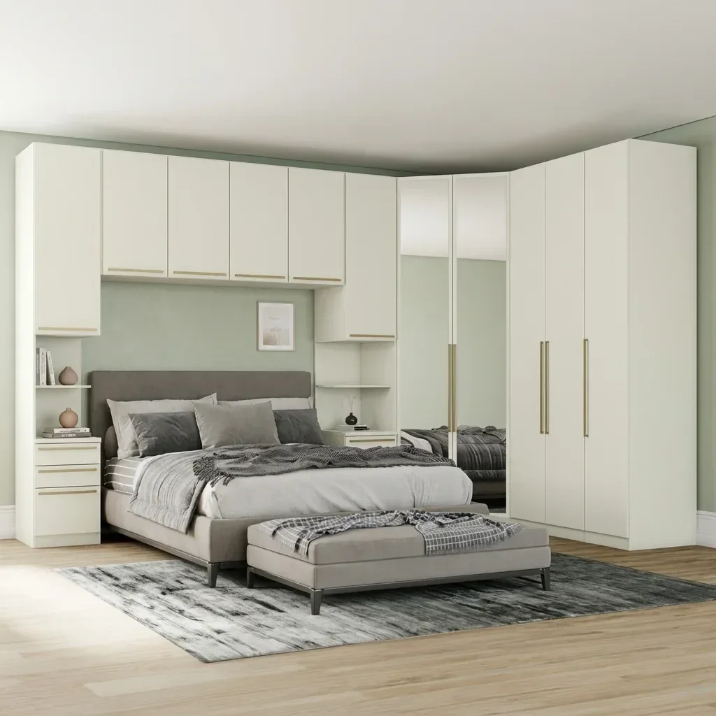 Ver imagem 1 de Guarda Roupa Casal Modulado com Espelho e Cabeceira 6 Peças 11 Portas 6 Gavetas Seletto Areia