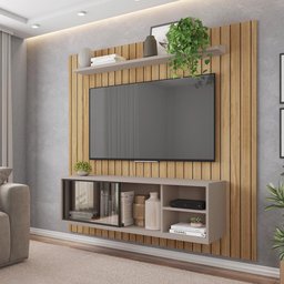 Painel Ripado Para TV Bordeaux Buriti Cacao - 1